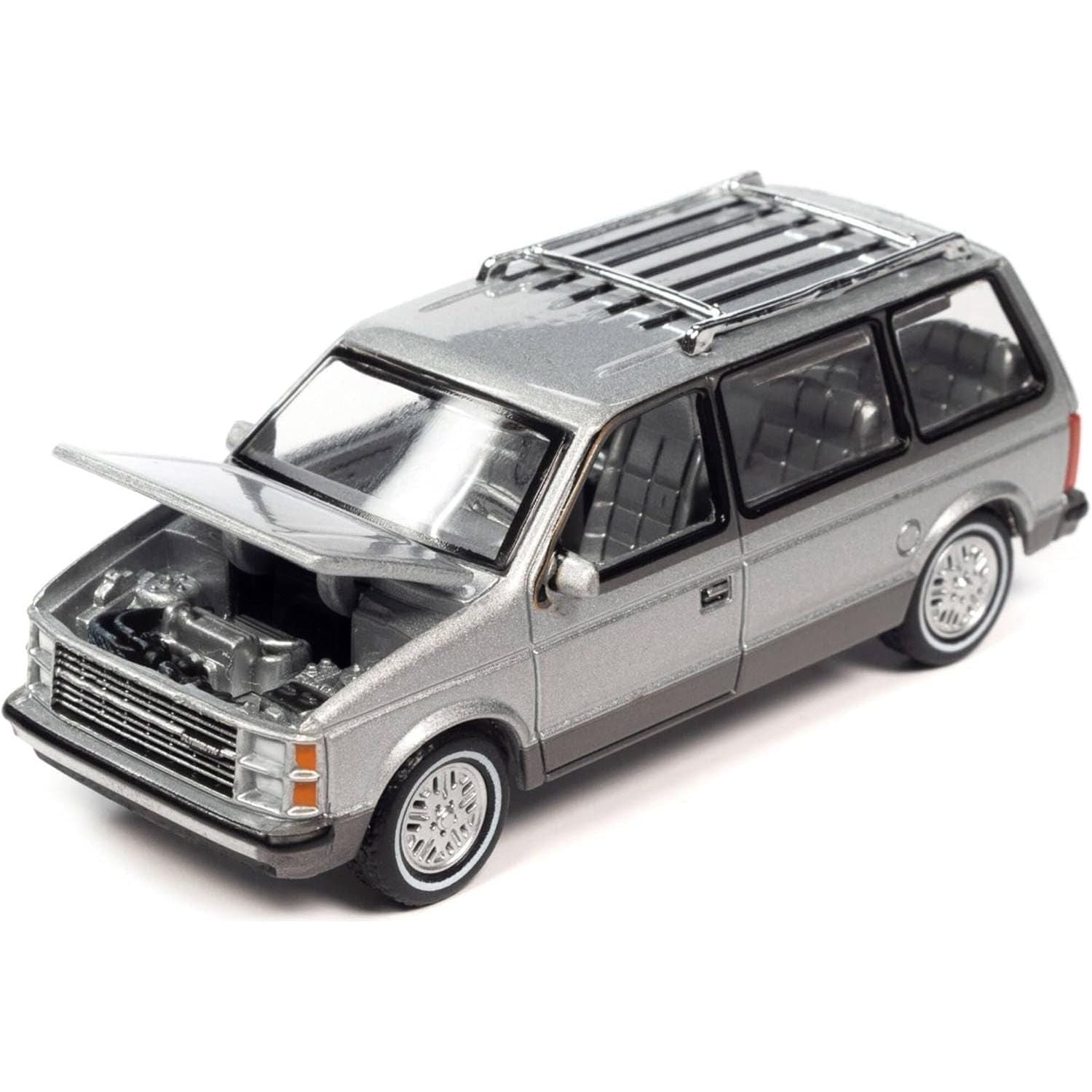 1985 Plymouth Voyager Minivan Radiant Silver Metallic with Roofrack Mighty Minivans Limited Edition 1/64 Diecast Model Car by Auto World 64402-AWSP129A