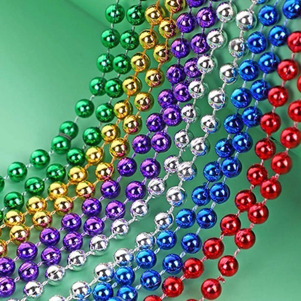 12 Pcs Mardi Gras Beads round Metallic Colors, St. Patrick'S Day Beaded Necklace Costume Necklace Accessory for Events
