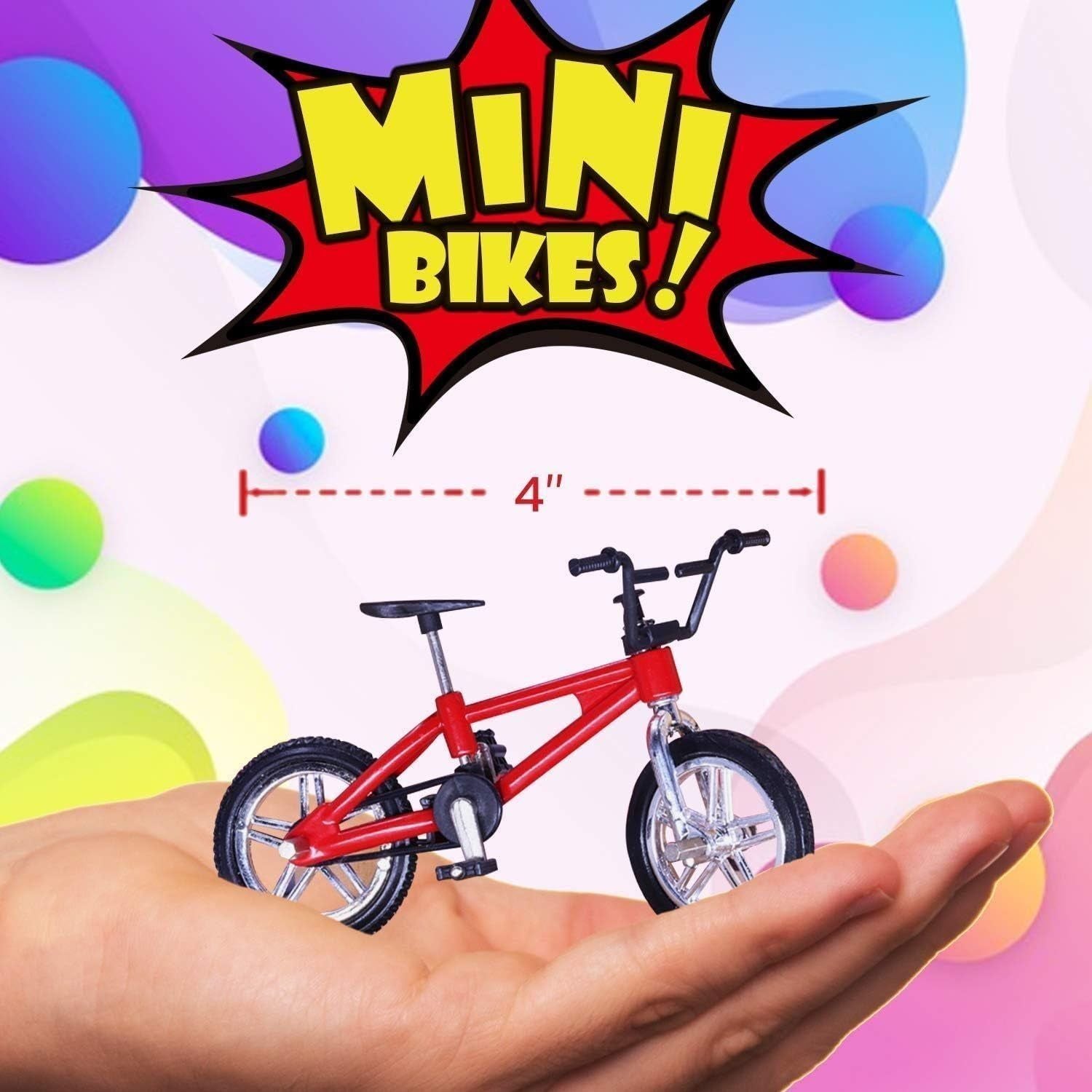 Mini Finger Bike - Miniature Fidget Bicycle Toy Game Set for Kids and Adults - Metal Bike Model Collections Decoration - 4 Colors (4 Pack)