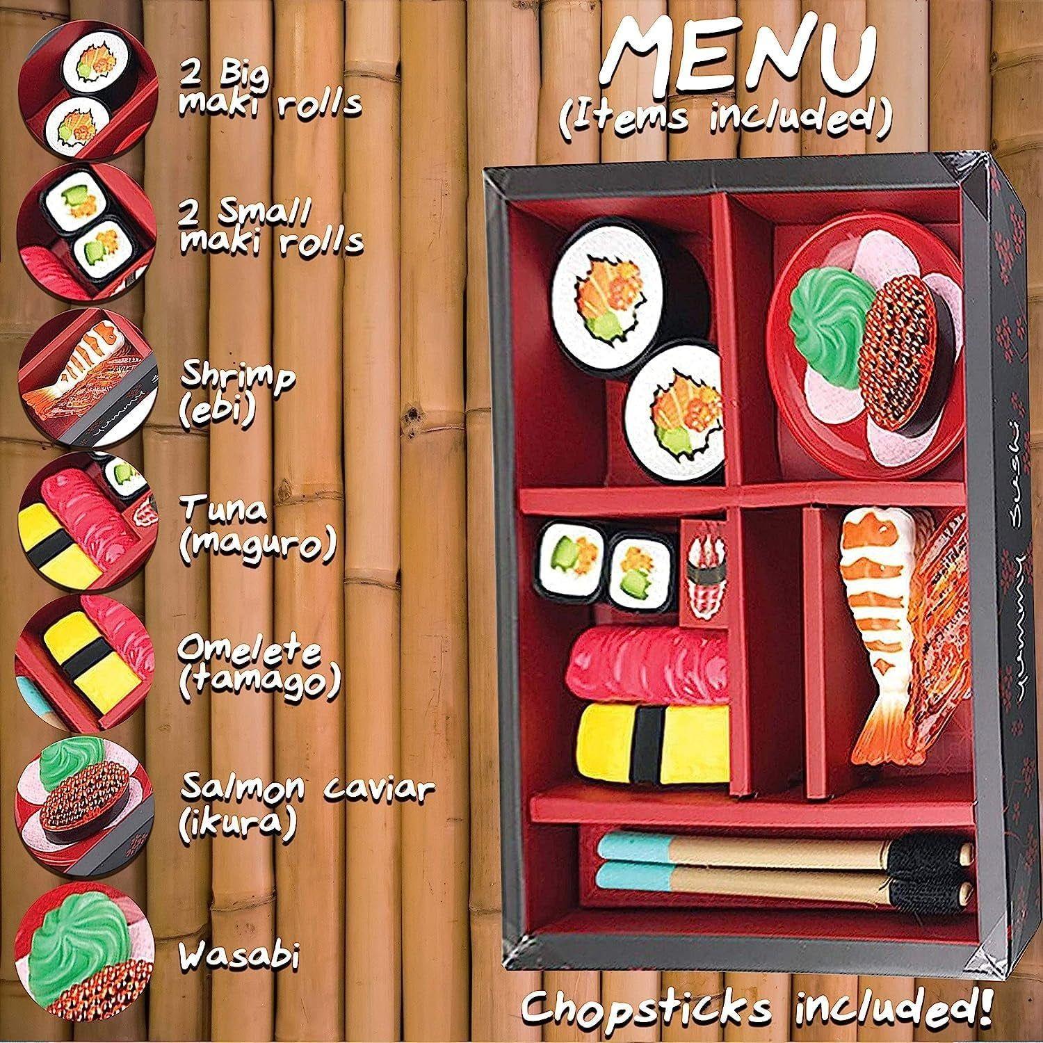 Authentic Japanese Sushi Bento Box Pretend Play Dinner Food Set - 19 Piece Cutting Food Toy Play Set for Kids