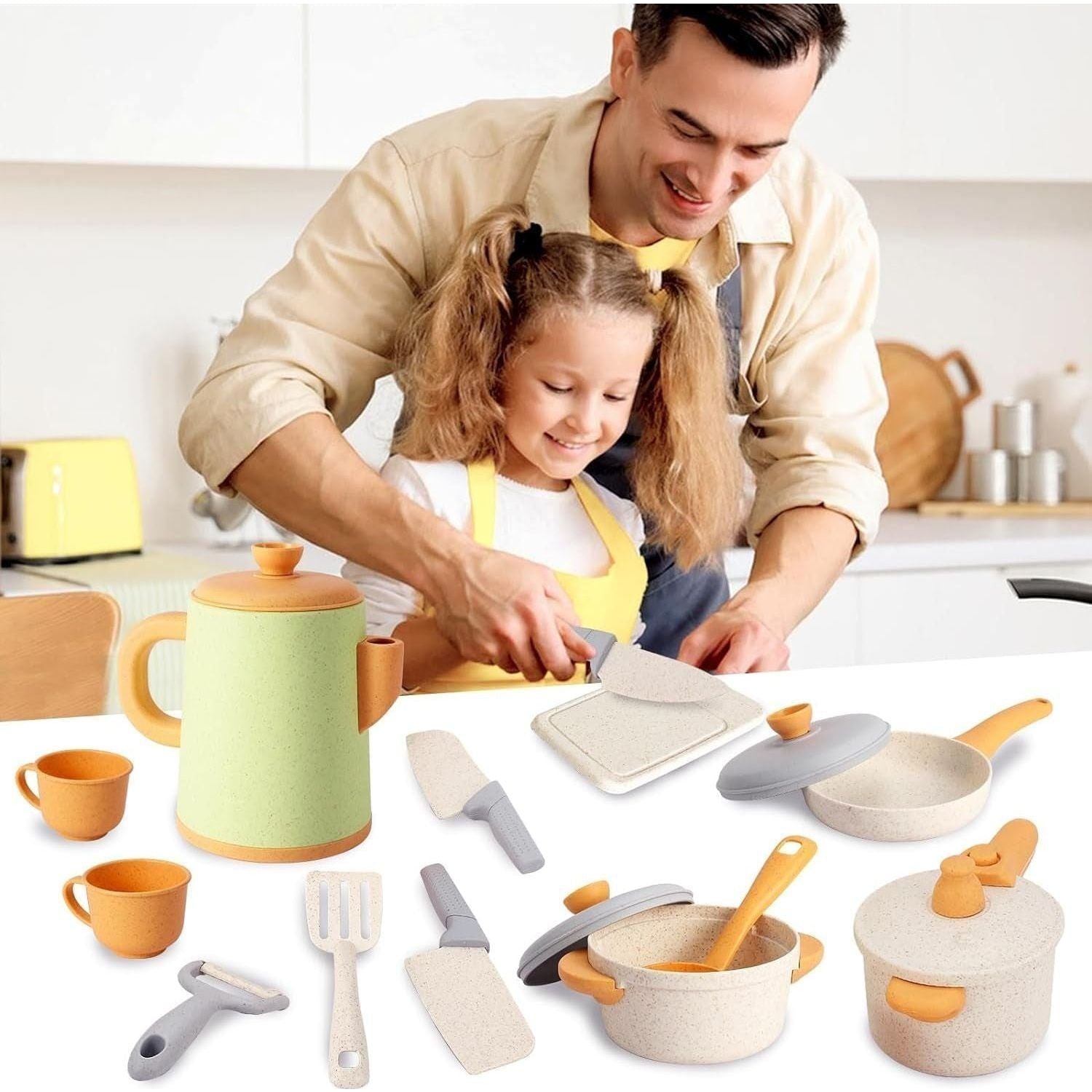 Play Kitchen Accessories Set, Kids Pots and Pans Playset, Cooking Toys Cookware Utensils for Kids Gifts for 3 4 5 6 Years Old Boys Girls Toddlers