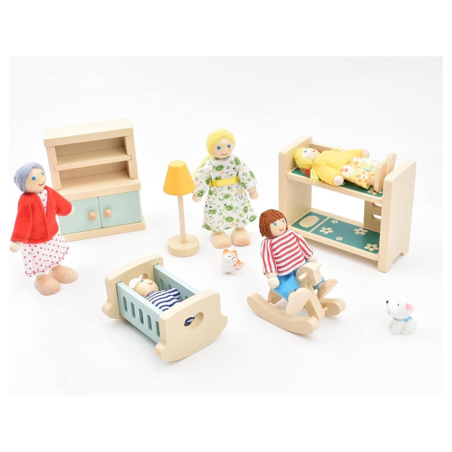 Wooden Dollhouse Family