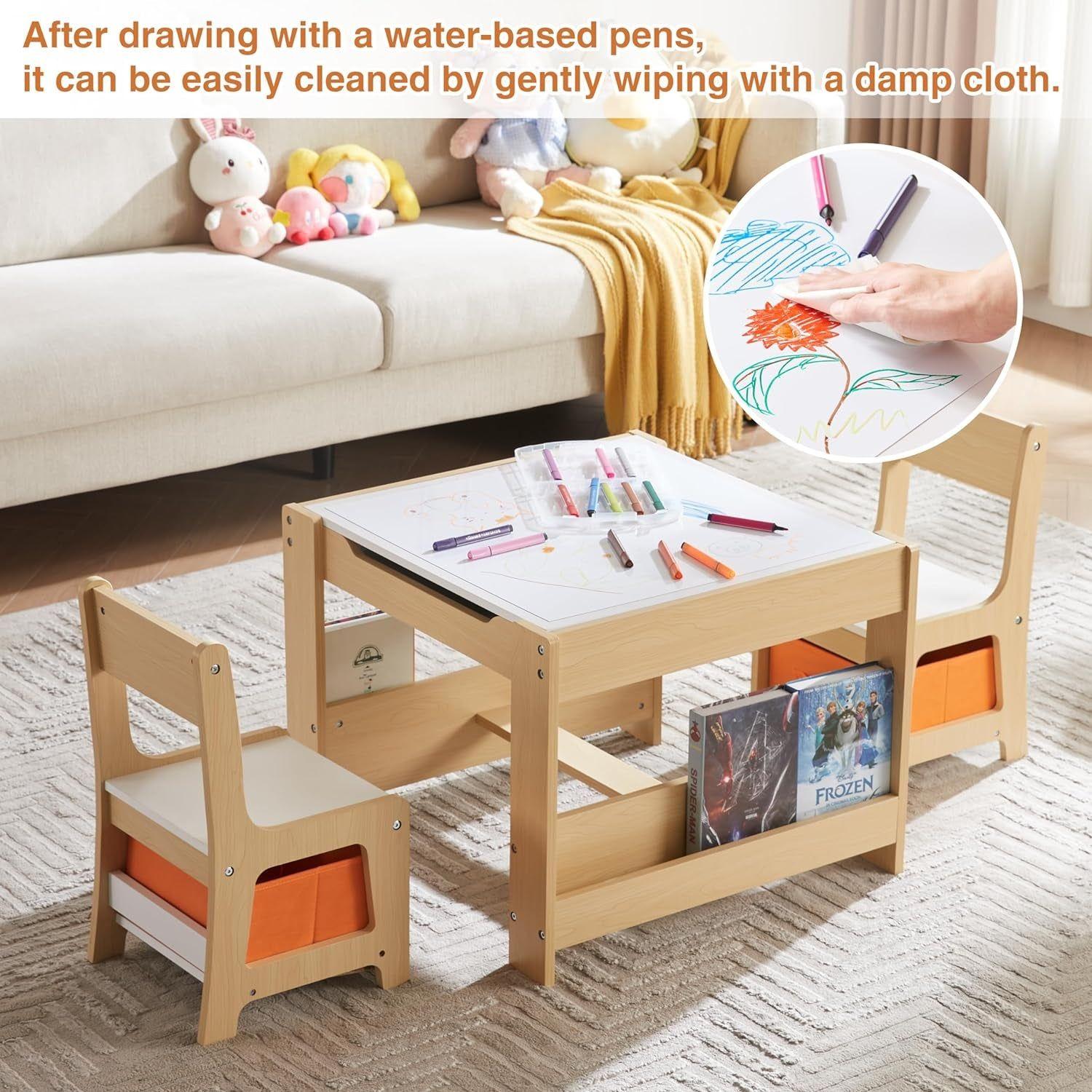 3 in 1 Wooden Activity Table with Bookshelves and Storage Drawer