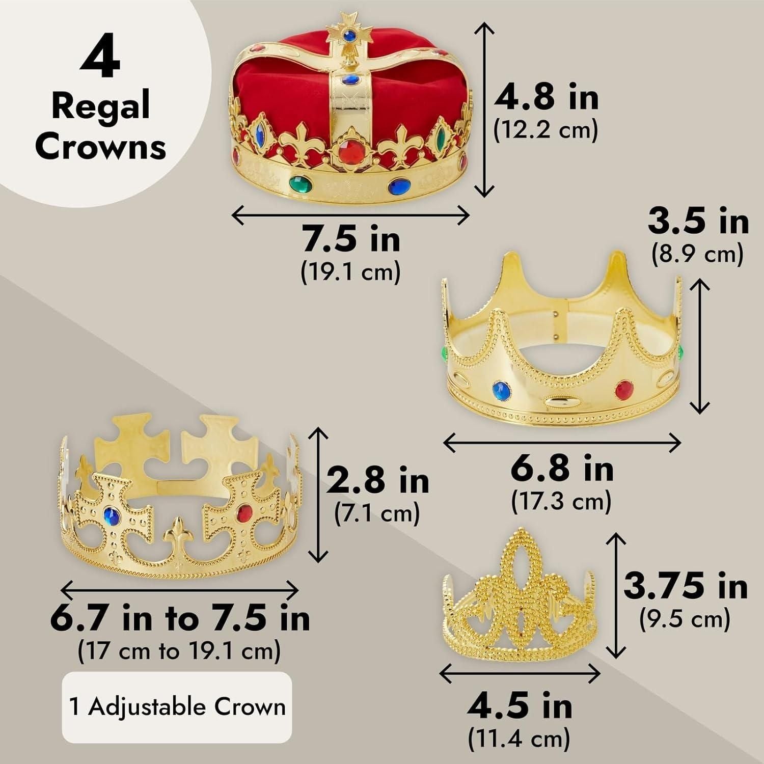 4-Pieces King and Queen Crowns Set for Kids