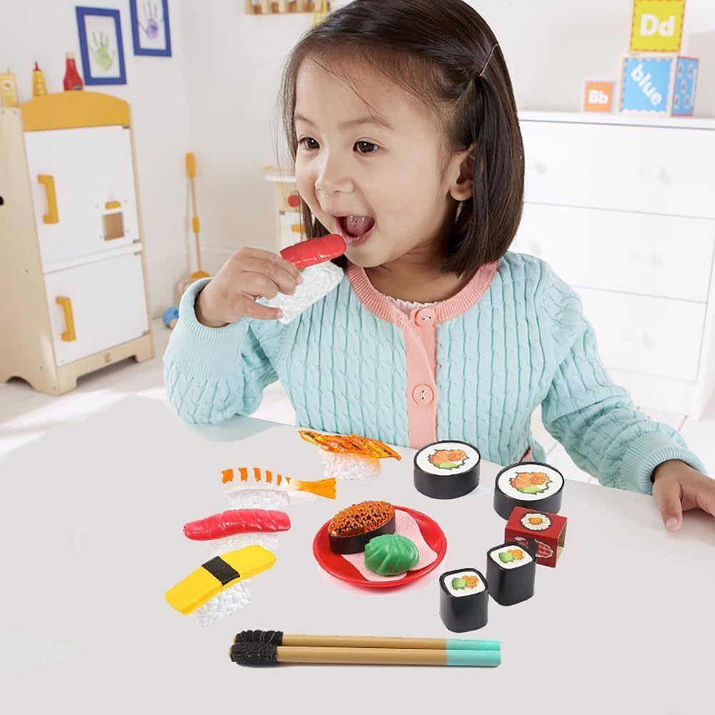 Authentic Japanese Sushi Bento Box Pretend Play Dinner Food Set - 19 Piece Cutting Food Toy Play Set for Kids