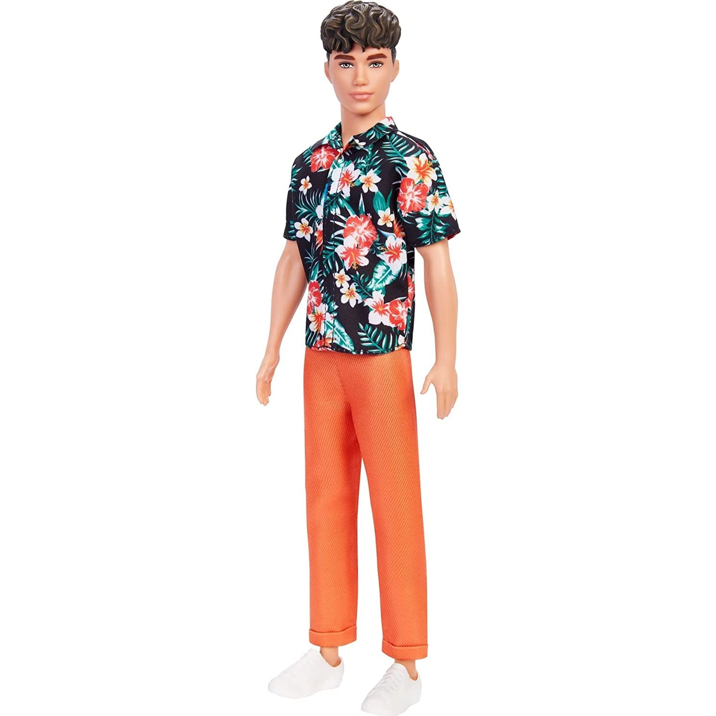 Ken Fashionistas Doll #184 with Brown Cropped Hair, Hawaiian Shirt, Orange Pants and White Deck Shoes
