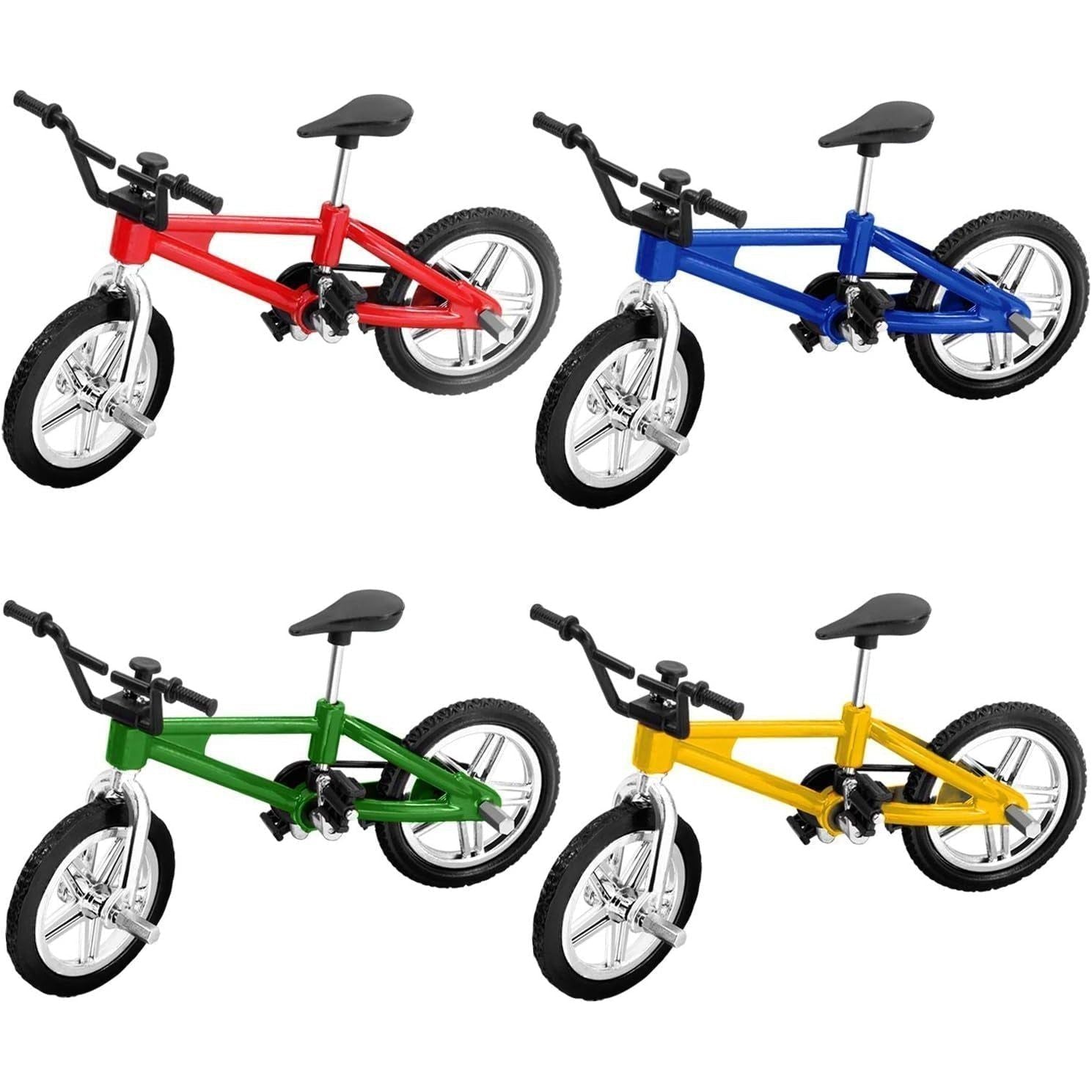 Mini Finger Bike - Miniature Fidget Bicycle Toy Game Set for Kids and Adults - Metal Bike Model Collections Decoration - 4 Colors (4 Pack)