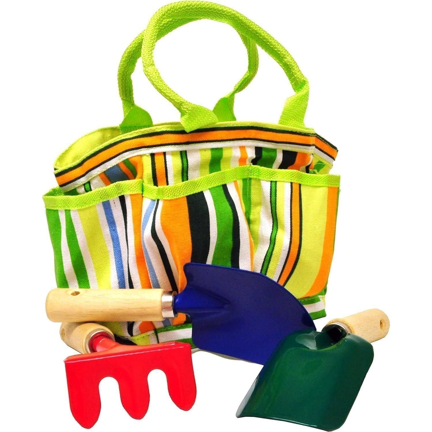 G & F 10012 Justforkids Kids Garden Tools Set with Tote Hand Rake Shovel Trowel,Assorted