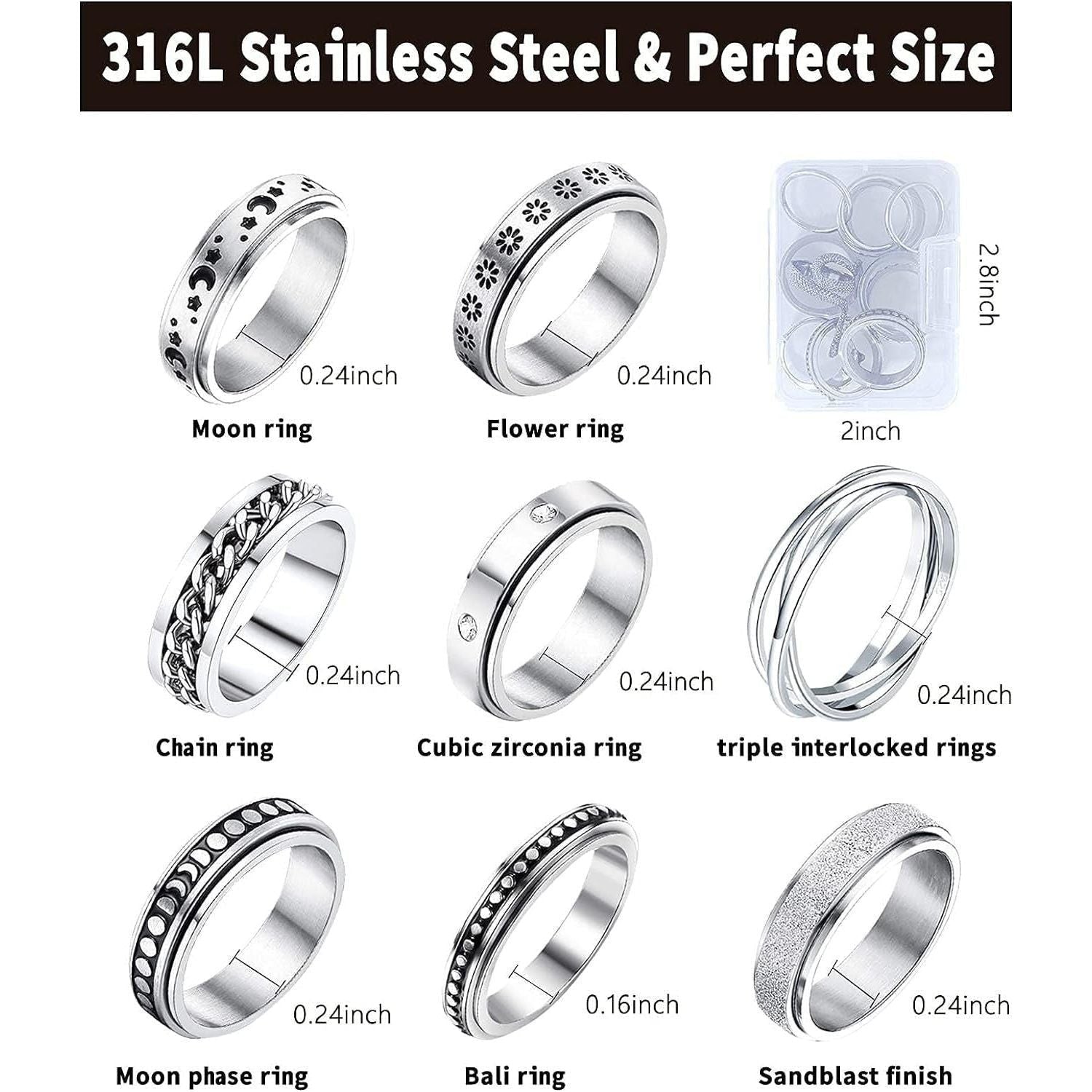 Stainless Steel Fidget Spinner Ring