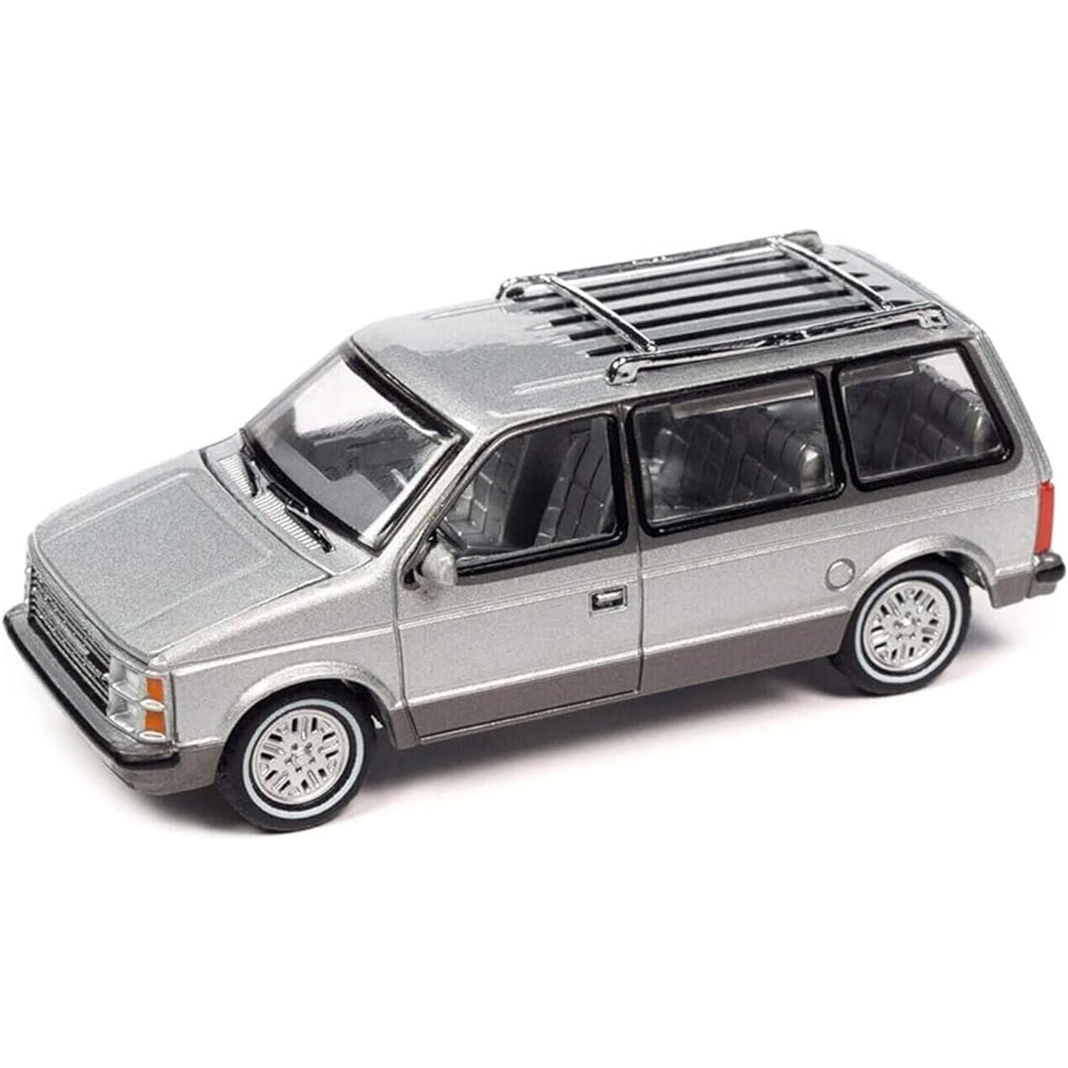 1985 Plymouth Voyager Minivan Radiant Silver Metallic with Roofrack Mighty Minivans Limited Edition 1/64 Diecast Model Car by Auto World 64402-AWSP129A