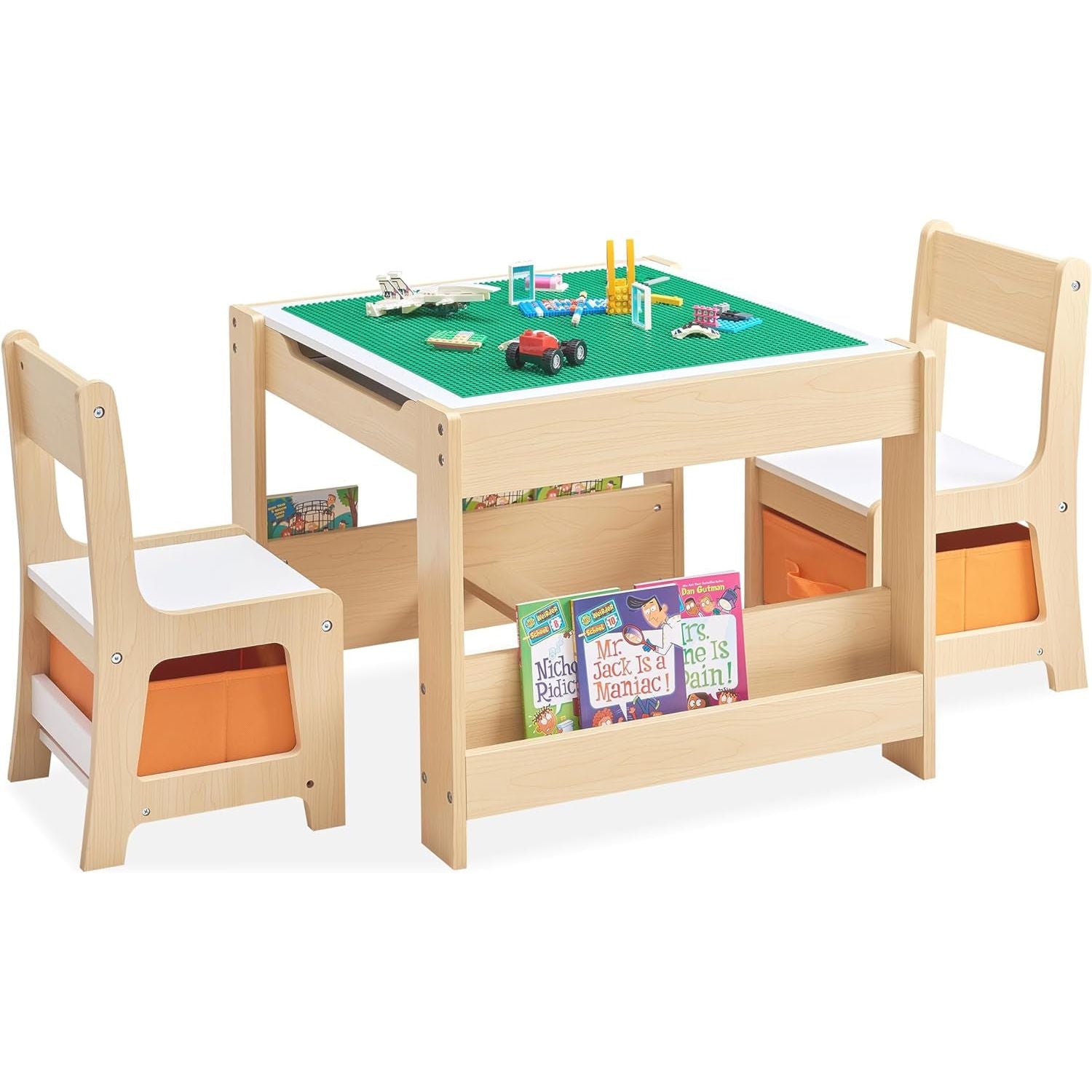 3 in 1 Wooden Activity Table with Bookshelves and Storage Drawer