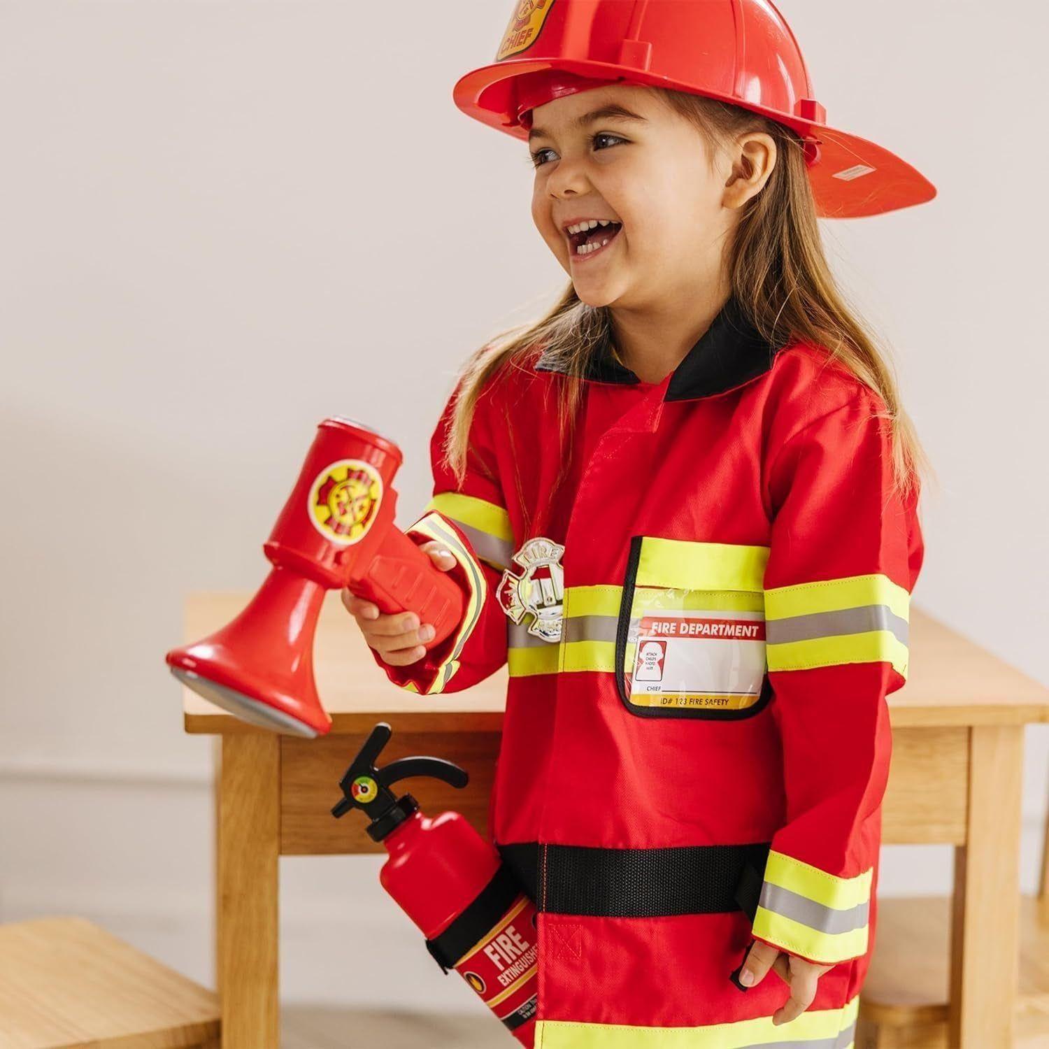 Fire Chief Role Play Dress-Up Set - Pretend Fire Fighter Outfit with Realistic Accessories, Firefighter Costume for Kids and Toddlers Ages 3+