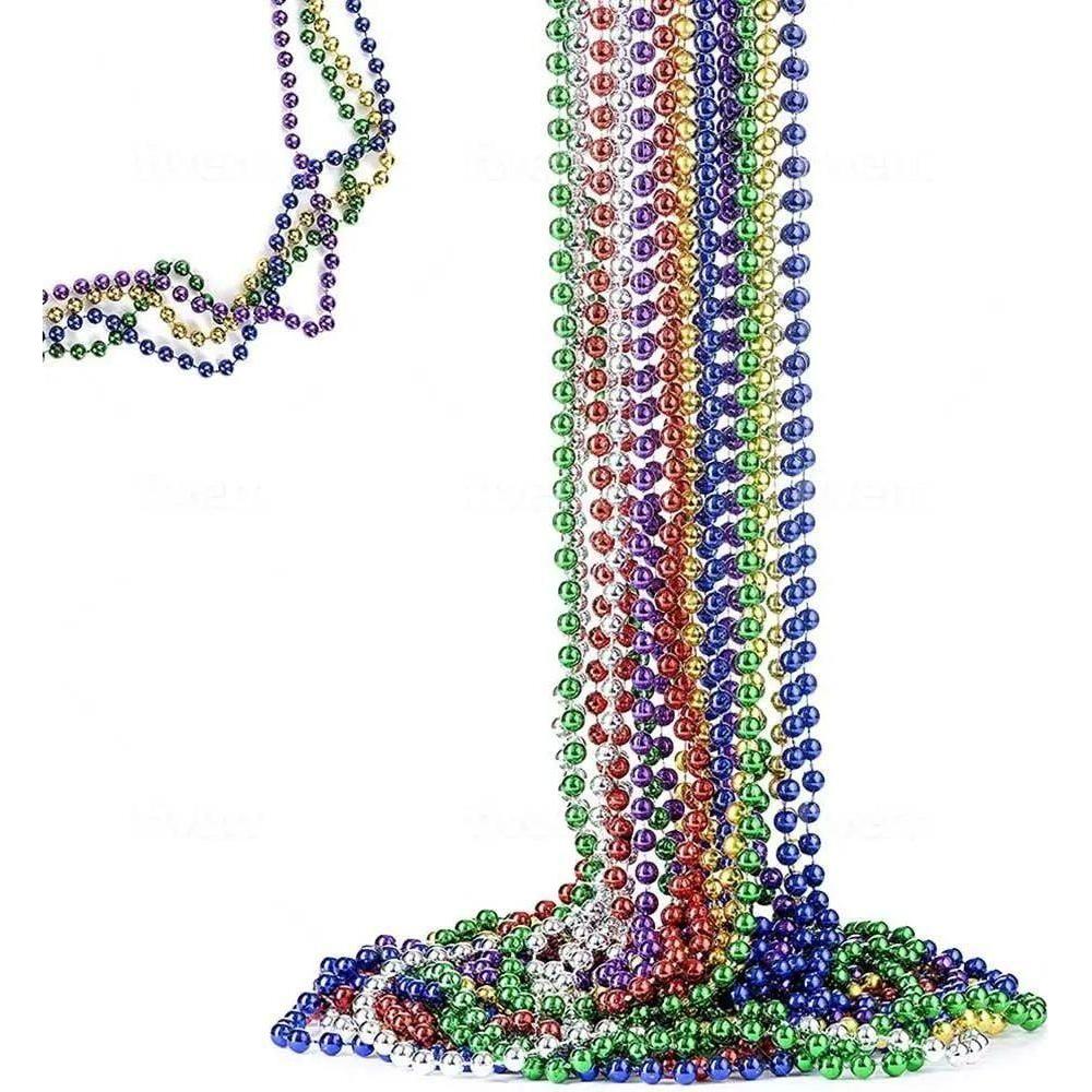 12 Pcs Mardi Gras Beads round Metallic Colors, St. Patrick'S Day Beaded Necklace Costume Necklace Accessory for Events