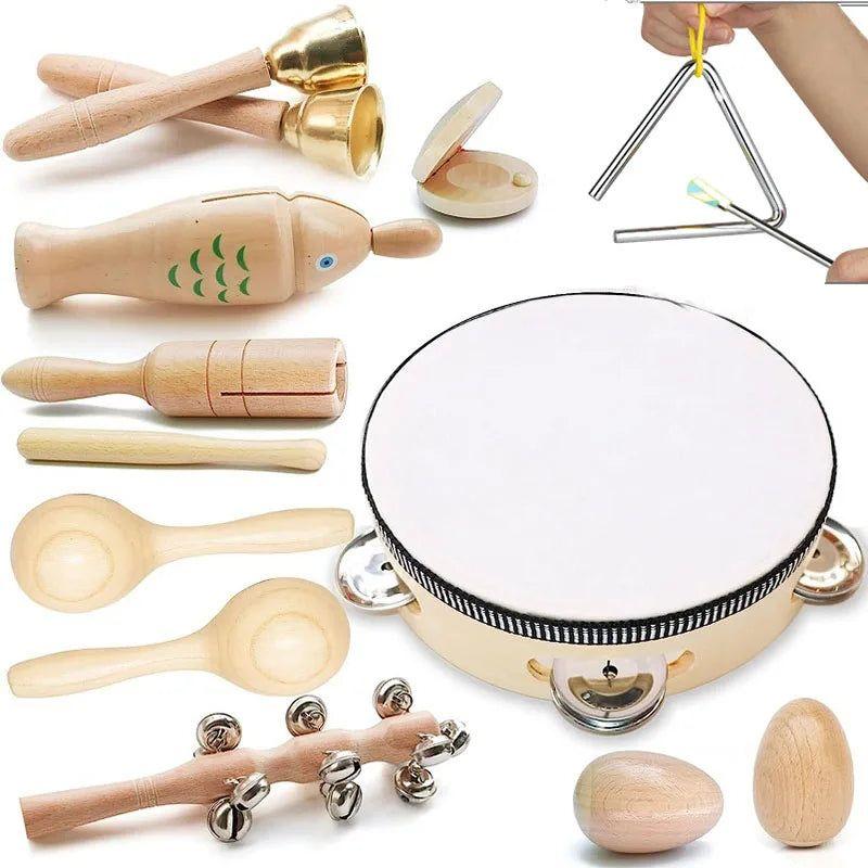 Wooden Musical Instruments for Children Montessori Educational Toy Natural Wood Music Instruments Set for Newborn Babies 0 12M