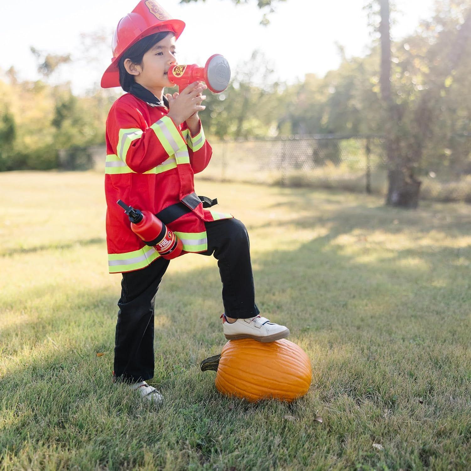 Fire Chief Role Play Dress-Up Set - Pretend Fire Fighter Outfit with Realistic Accessories, Firefighter Costume for Kids and Toddlers Ages 3+