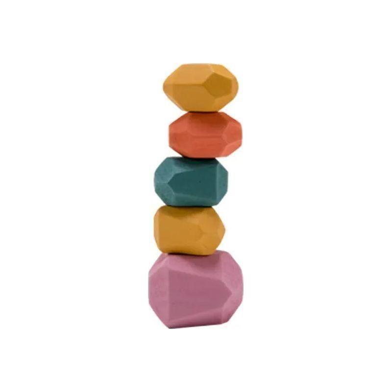 Wood Rainbow Stones Block Colorful Wooden Building Block Rainbow Stacker Balancing Stone Montessori Educational Toy Children