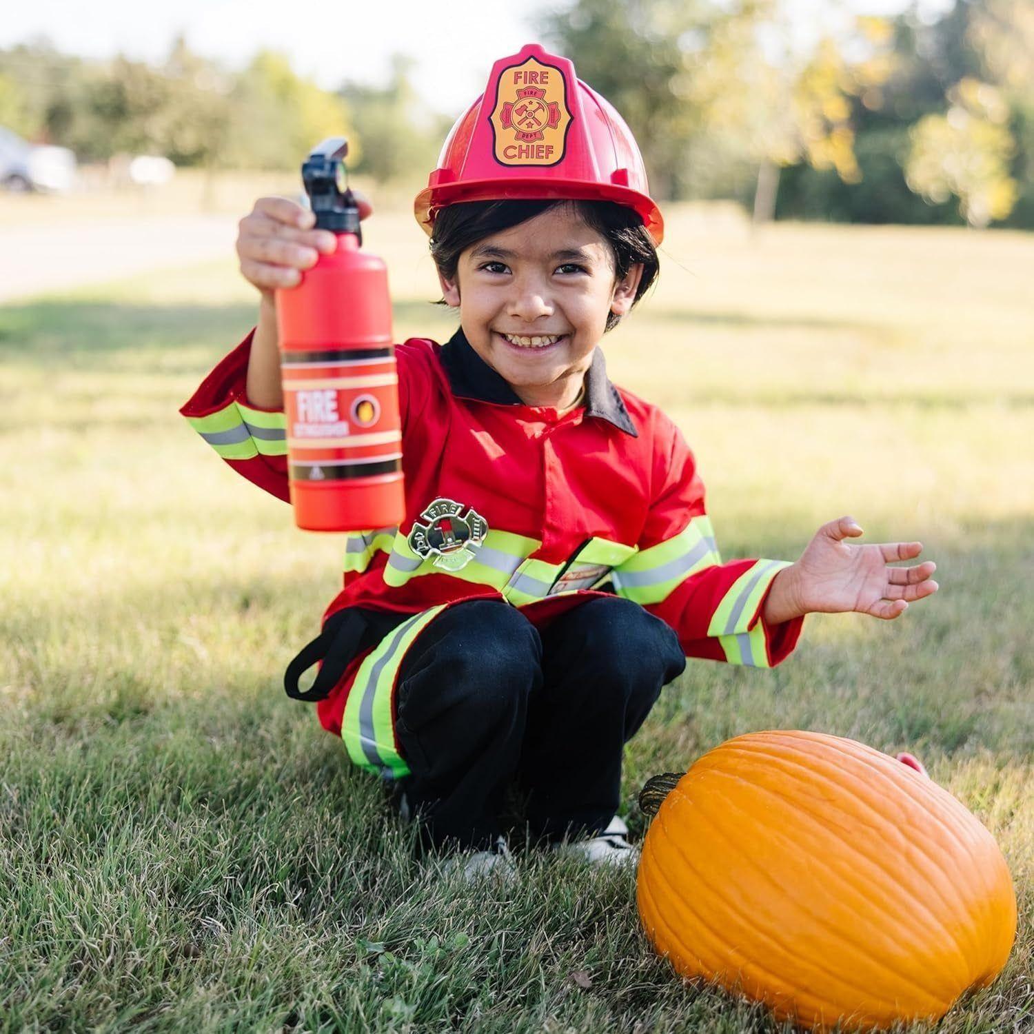 Fire Chief Role Play Dress-Up Set - Pretend Fire Fighter Outfit with Realistic Accessories, Firefighter Costume for Kids and Toddlers Ages 3+