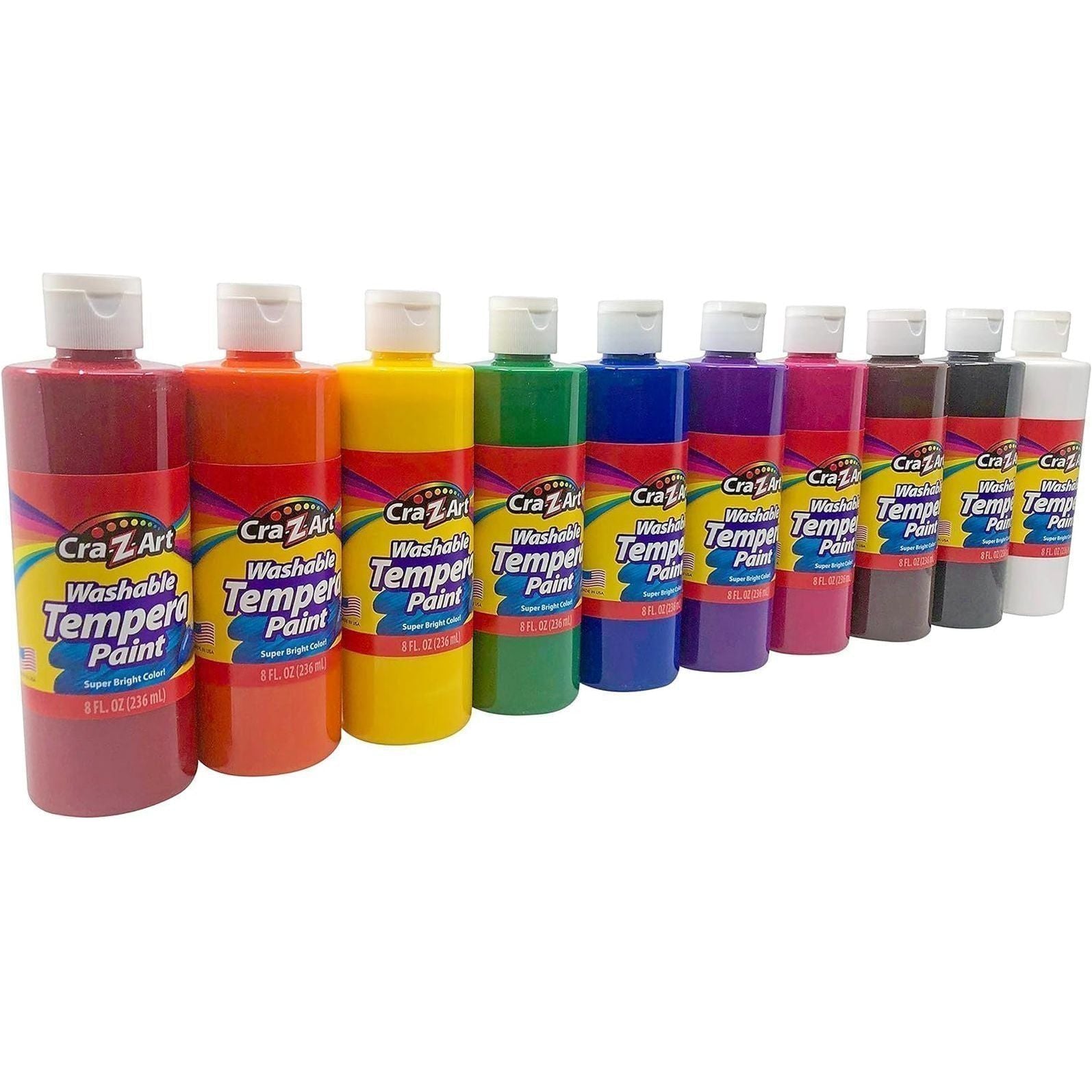 Washable Tempera Paint Bulk Pack 10Ct, Assorted Colors 8Oz Each Bottle