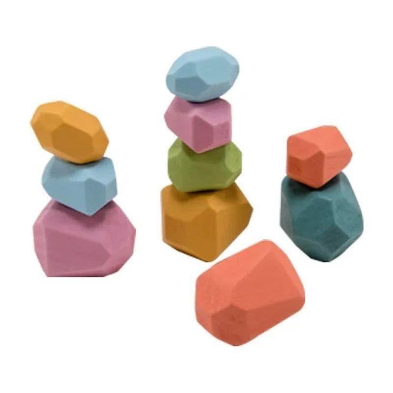 Wood Rainbow Stones Block Colorful Wooden Building Block Rainbow Stacker Balancing Stone Montessori Educational Toy Children