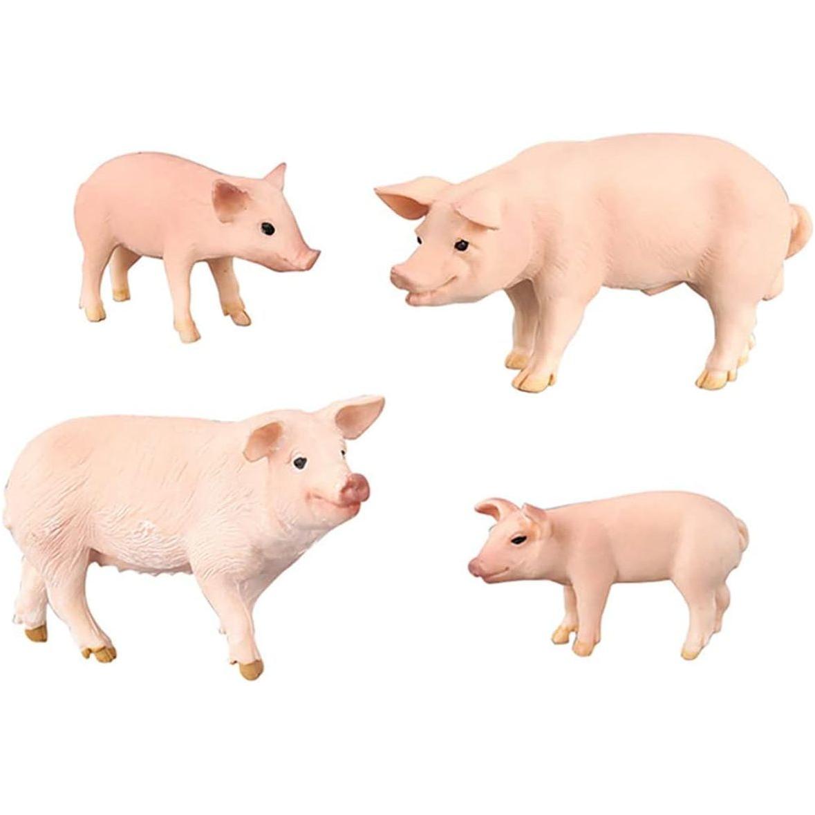 4 Pcs Realistic Farm Pig Animals Model Figure Toy Set, Barn Farm Pig Family Figurines Collection Playset Preschool Science Educational Learn Cognitive Props