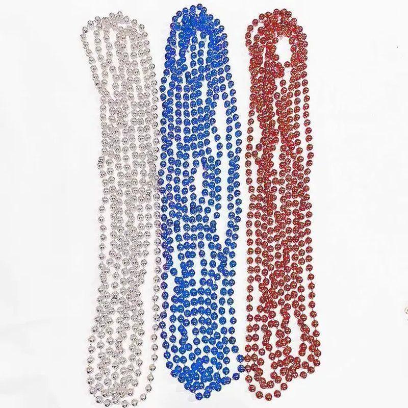 12 Pcs Mardi Gras Beads round Metallic Colors, St. Patrick'S Day Beaded Necklace Costume Necklace Accessory for Events