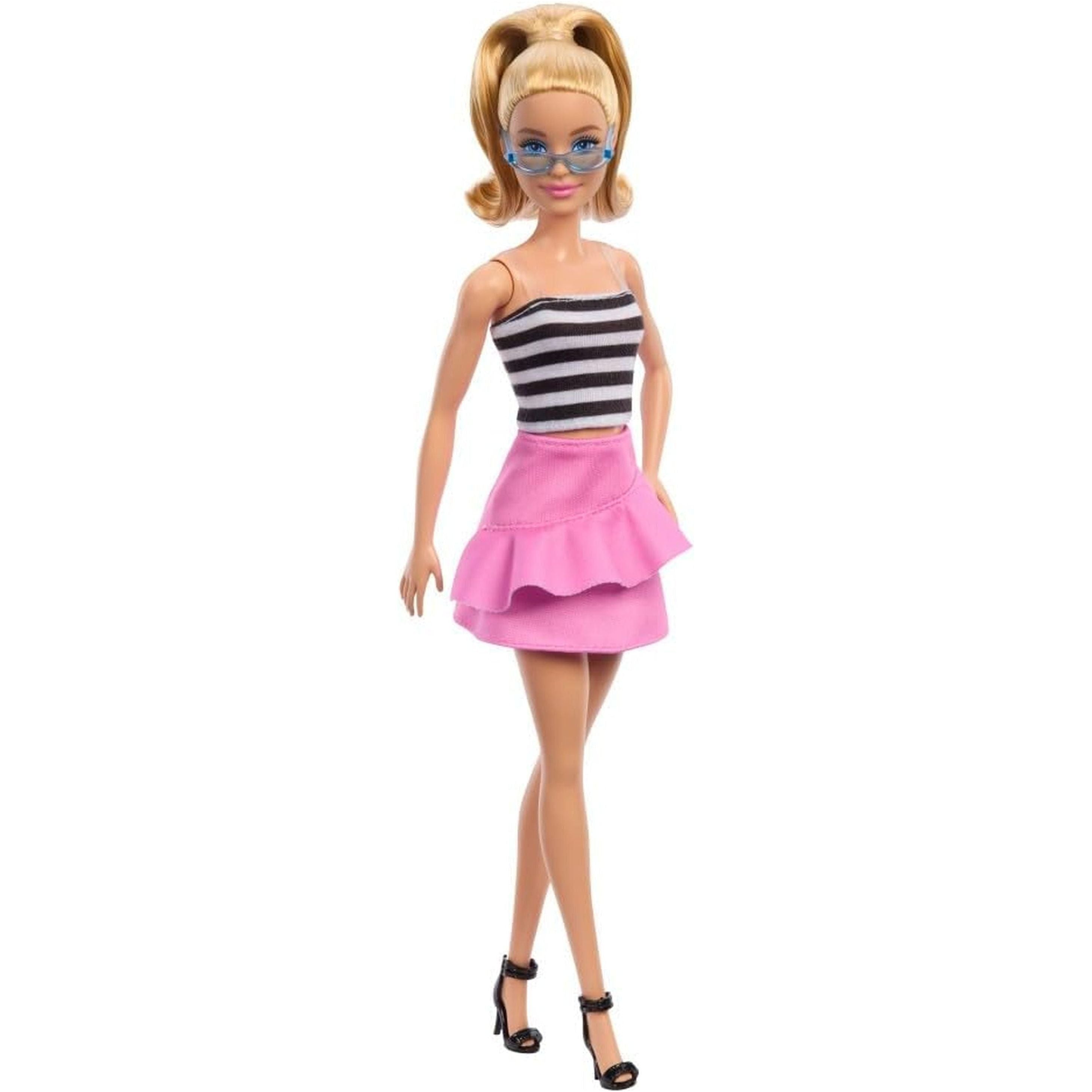 Fashionistas Doll #213, Blonde with Striped Top, Pink Skirt & Sunglasses, 65Th Anniversary Collectible Fashion Doll