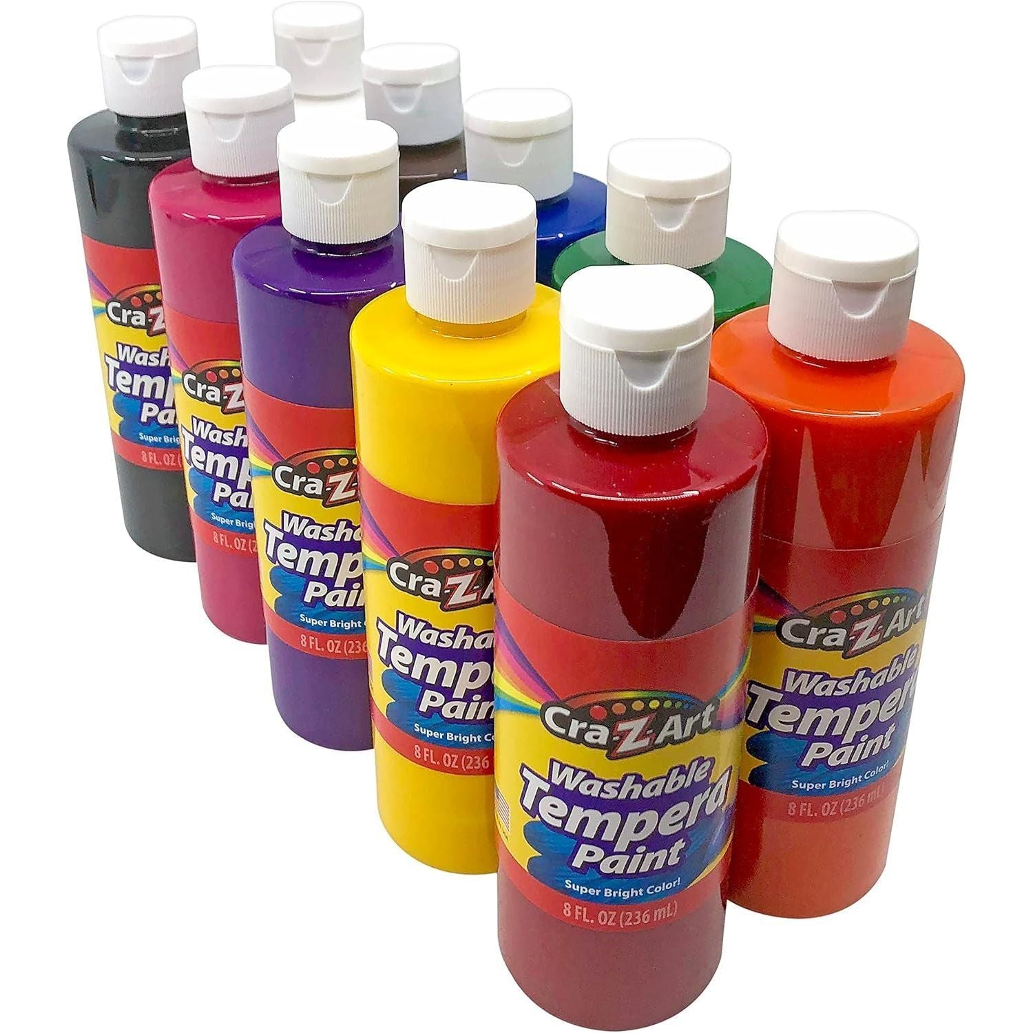 Washable Tempera Paint Bulk Pack 10Ct, Assorted Colors 8Oz Each Bottle