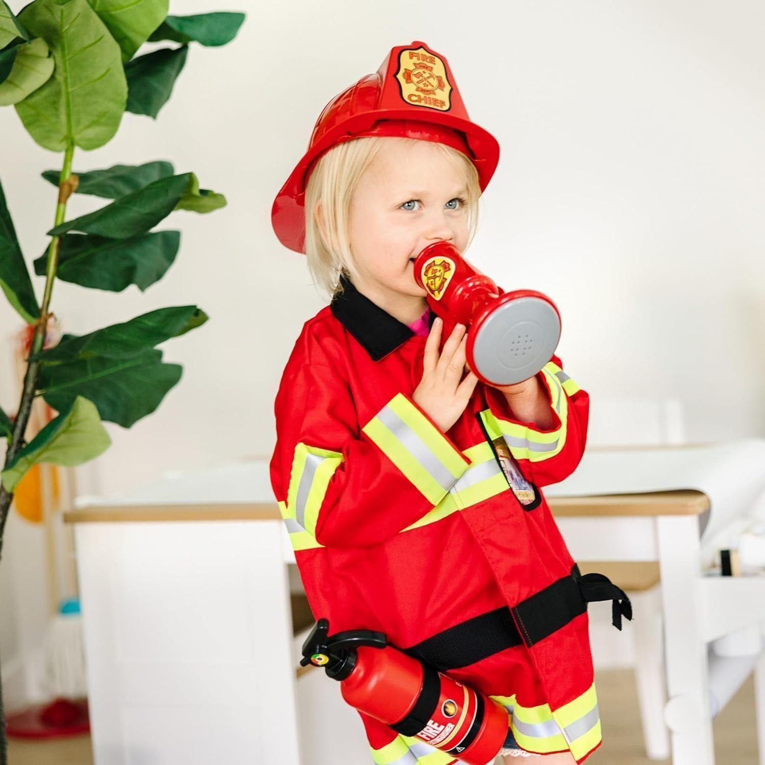 Fire Chief Role Play Dress-Up Set - Pretend Fire Fighter Outfit with Realistic Accessories, Firefighter Costume for Kids and Toddlers Ages 3+