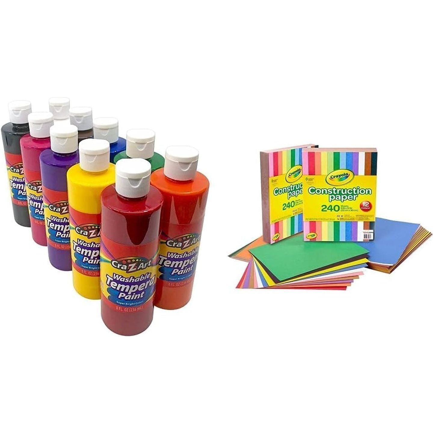 Washable Tempera Paint Bulk Pack 10Ct, Assorted Colors 8Oz Each Bottle