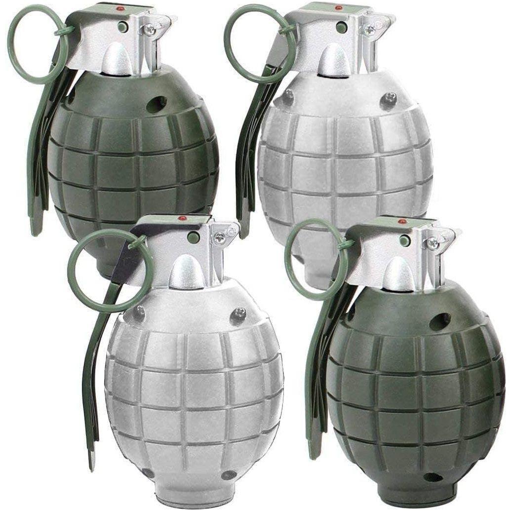 4 Pack Kids Toy Military Army Pretend Play Plastic Hand Grenades with Realistic Sound Effects & Flashing Light