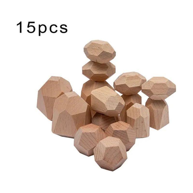 Wood Rainbow Stones Block Colorful Wooden Building Block Rainbow Stacker Balancing Stone Montessori Educational Toy Children