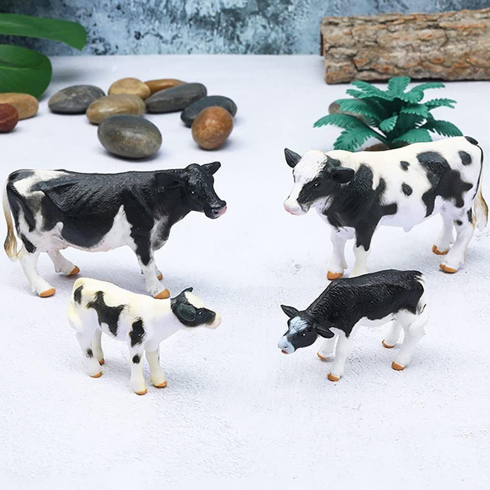 4 Pcs Realistic Farm Cow Animals Model Figure Toy Set, Barn Farm Cow Family Figurines Collection Playset Preschool Science Educational Learn Cognitive Props