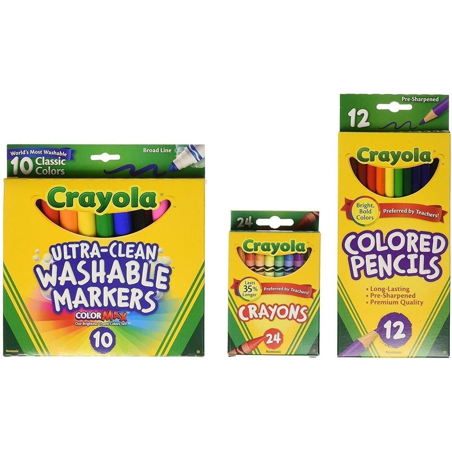 Back to School Supplies, Grades 3-5, Ages 7, 8, 9, 10, Contains 24 Crayons, 10 Washable Broad Line Markers, and 12 Colored Pencils [Amazon Exclusive]