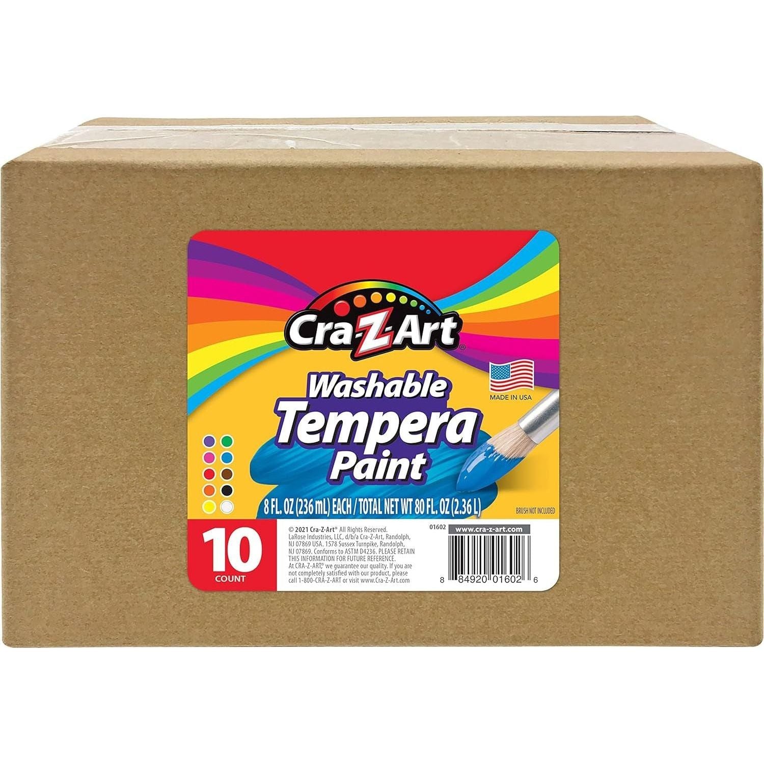 Washable Tempera Paint Bulk Pack 10Ct, Assorted Colors 8Oz Each Bottle