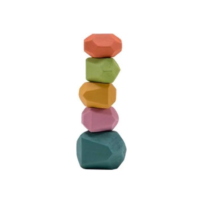 Wood Rainbow Stones Block Colorful Wooden Building Block Rainbow Stacker Balancing Stone Montessori Educational Toy Children