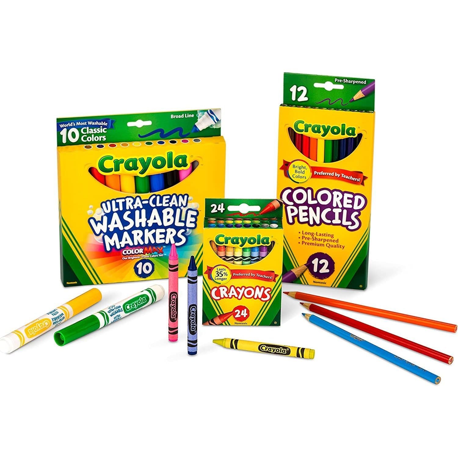 Back to School Supplies, Grades 3-5, Ages 7, 8, 9, 10, Contains 24 Crayons, 10 Washable Broad Line Markers, and 12 Colored Pencils [Amazon Exclusive]